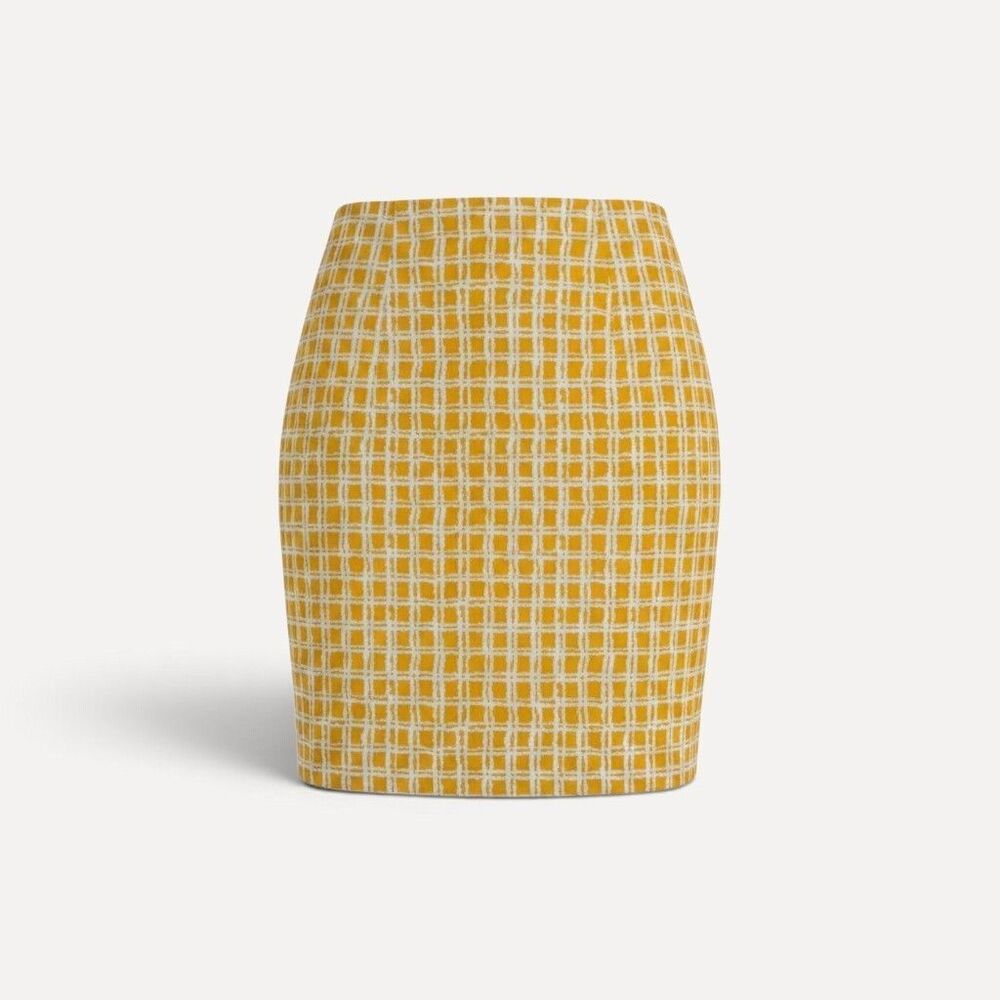Talbots Woman 16W Yellow White Windowpane Pencil Skirt Cotton Plus Size